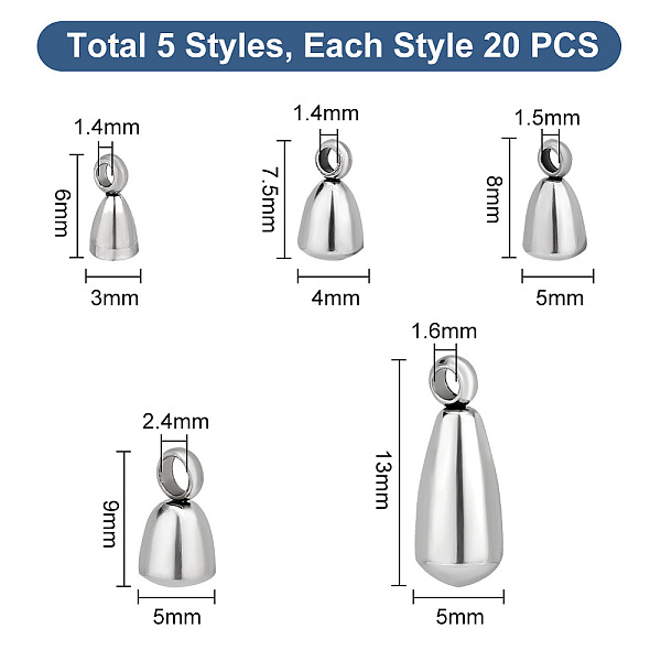 Pandahall Elite 100 шт. 5 стиля 201 подвески на хвост из нержавеющей стали
