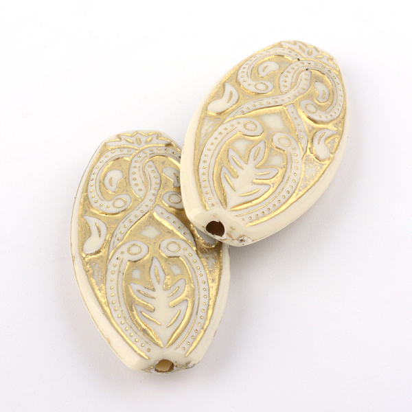 

PandaHall Oval Plating Acrylic Beads, Golden Metal Enlaced, Beige, 39x20x7mm, Hole: 2mm, about 146pcs/500g Acrylic Oval Yellow