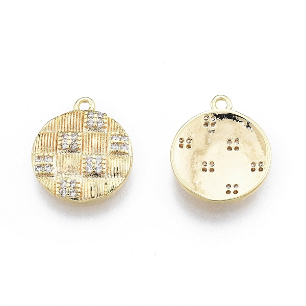 

PandaHall Ion Plating(IP) Brass Micro Pave Clear Cubic Zirconia Charms, Flat Round, Real 18K Gold Plated, 14x12x2mm, Hole: 1.2mm Brass+Cubic...