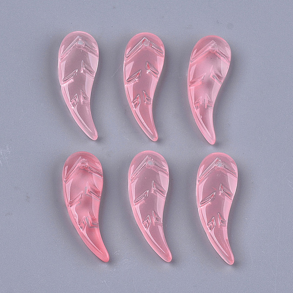 

PandaHall Transparent Spray Painted Glass Pendants, Leaf, Flamingo, 37.5x9.5x4~4.5mm, Hole: 1.2mm Glass Leaf Pink