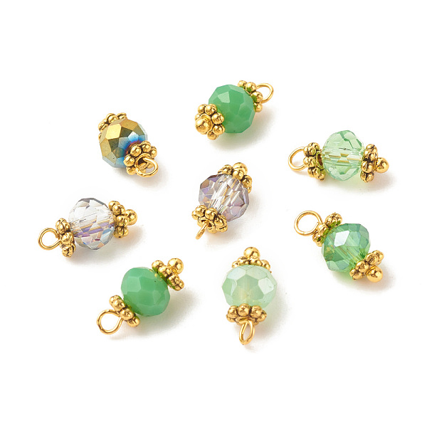 

PandaHall Electroplate Glass Beads Pendant, with Brass Findings, Faceted Rondelle, Sea Green, 12x5.5mm, Hole: 1.4mm Brass+Glass Rondelle