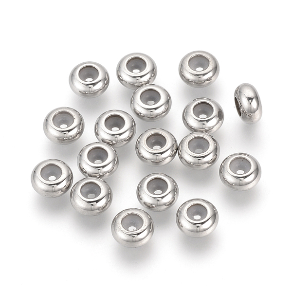 

PandaHall 304 Stainless Steel Beads, with Rubber Inside, Slider Beads, Stopper Beads, Rondelle, Stainless Steel Color, 7x3.5mm, Rubber Hole...
