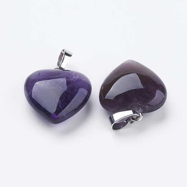 

PandaHall Natural Amethyst Pendants, with Brass Findings, Heart, Platinum, 23x20x7~9mm, Hole: 5x8mm Amethyst Heart