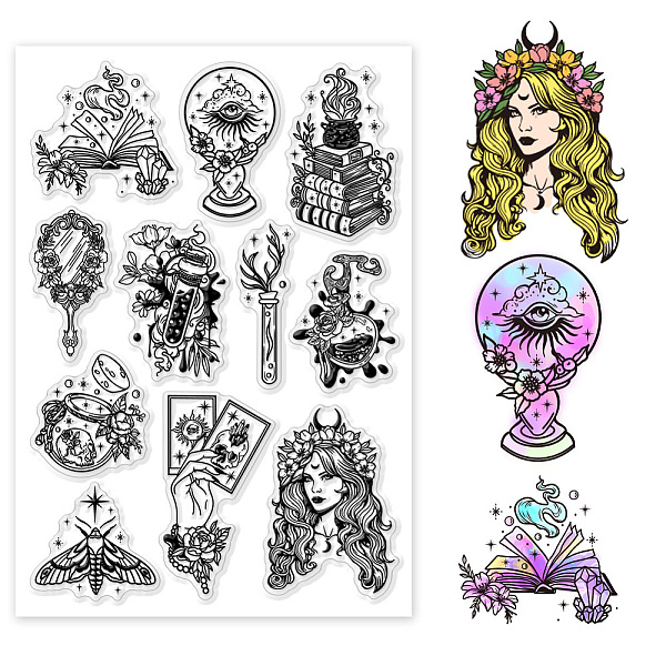 

PandaHall PH Witchcraft Clear Stamps, Witchcraft Magical Rubber Stamp Silicone Stamp Cards Spellbook Candle Rubber Stamps for Card Making...