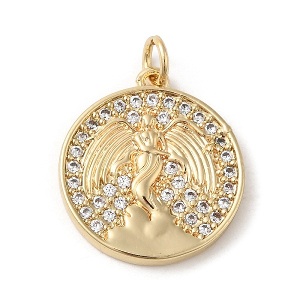 

PandaHall Rack Plating Brass Micro Pave Cubic Zirconia Pendants, Jump Ring, Lead Free & Cadmium Free, Flat Round & Angel Charm, Real 18K..., Clear
