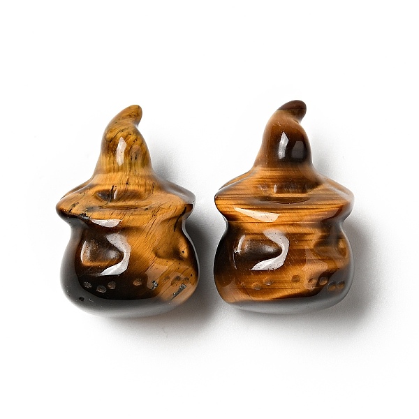 

PandaHall Natural Tiger Eye Home Display Decorations, Halloween Pumpkin with Witch Cap, 19x27~29mm Tiger Eye Pumpkin
