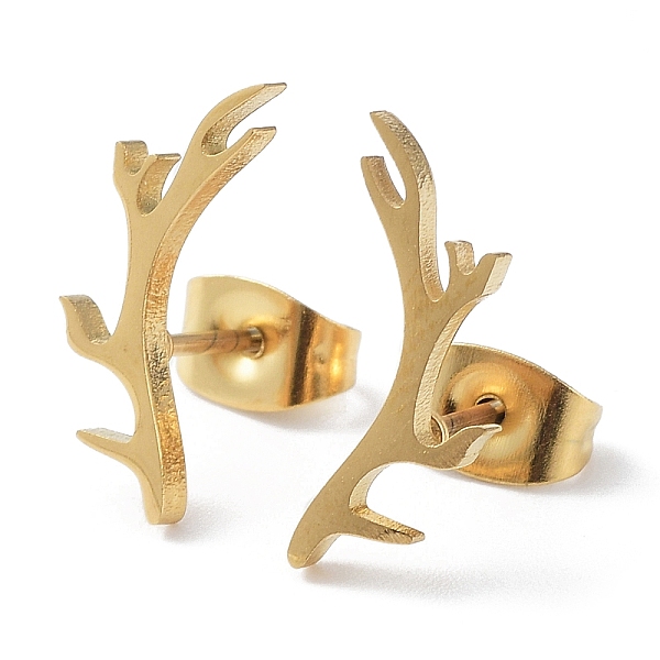 

PandaHall 304 Stainless Steel Stud Earrings, Deer Antler, Golden, 15x9.5mm 304 Stainless Steel Deer