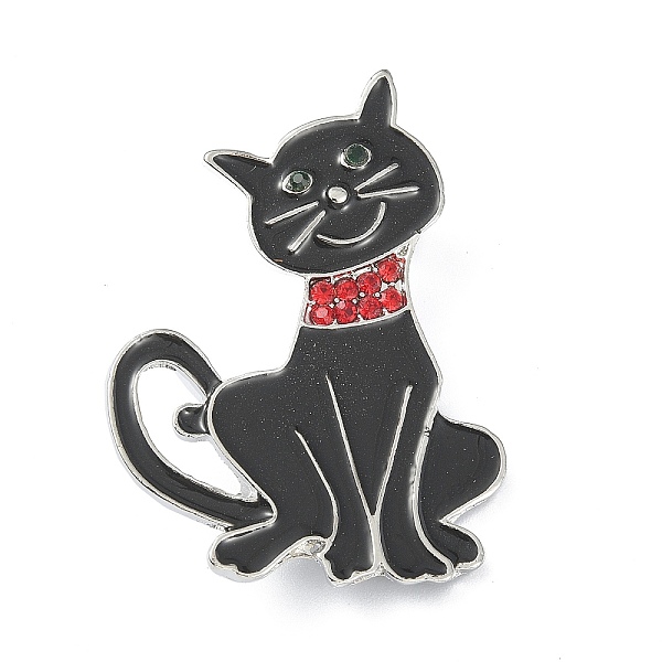 

PandaHall Alloy Glass Rhinestone Brooches, Enamel Pins, for Halloween, Cat Shape, 44.5x32x7mm Alloy+Rhinestone Cat Shape