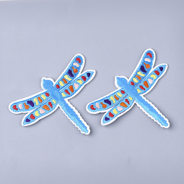 PandaHall Computerized Embroidery Cloth Iron On Patches, Costume Accessories, Appliques, Dragonfly, Deep Sky Blue, 70x86x1.5mm Cloth...