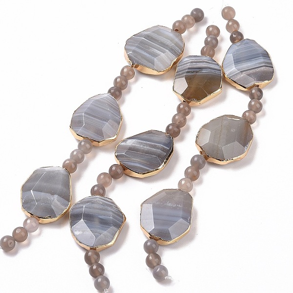

PandaHall Natural Grey Agate Beads Strands with Round Beads, Faceted Hexagon, 8~34.5x8~29.5x8~10.5mm, Hole: 1.2~3mm, about 15pcs/strand...
