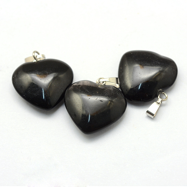 

PandaHall Heart Natural Black Stone Pendants, with Platinum Tone Brass Findings, 20~22x20~21x5~8mm, Hole: 2x7mm Black Stone Heart
