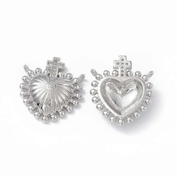 

PandaHall Rack Plating Eco-Friendly Brass Cubic Zirconia 2-Loop Pendants, Long-Lasting Plated, Lead Free & Cadmium Free, Sacred Heart with..., Clear