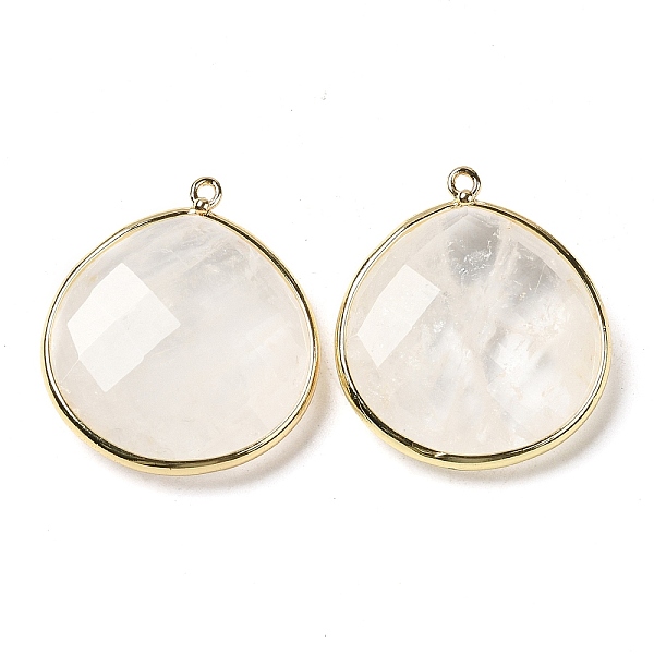 

PandaHall Natural Quartz Crystal Pendants, Rock Crystal Pendants, with Golden Brass Edge, Faceted, Undyed, Teardrop, 28x25x6mm, Hole: 1.6mm...