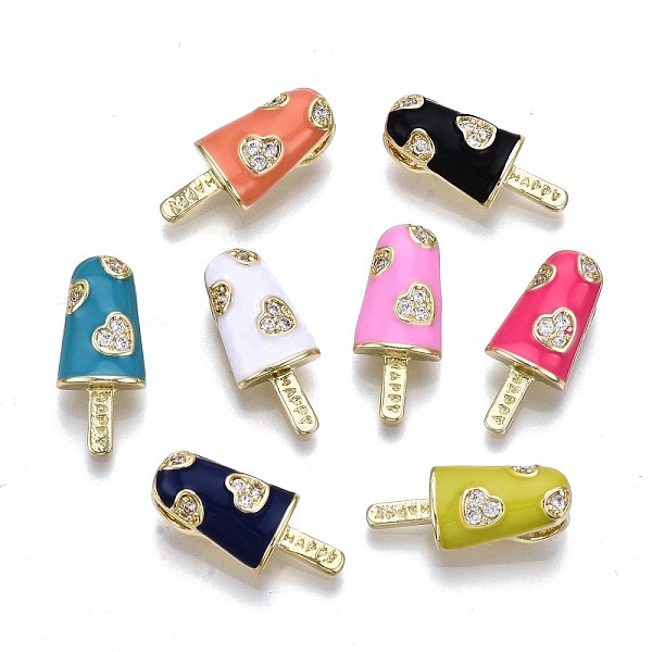 

PandaHall Brass Micro Pave Clear Cubic Zirconia Pendants, with Enamel, Cadmium Free & Nickel Free & Lead Free, Real 16K Gold Plated, Ice..., Multicolor
