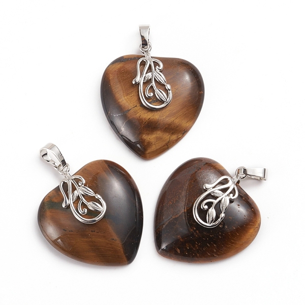

PandaHall Natural Tiger Eye Pendants, with Platinum Tone Brass Ice Pick Pinch Bails, Heart, 35~36x30~31x9mm, Hole: 7~8x5mm Tiger Eye Heart