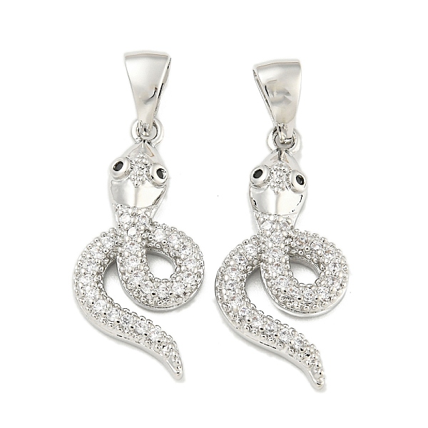 

PandaHall Brass Micro Pave Clear Cubic Zirconia Pendants, Snake, Platinum, 25x12x3mm, Hole: 6x3.5mm Brass+Cubic Zirconia Snake Clear
