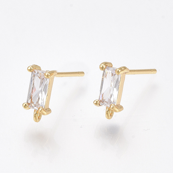 

PandaHall Brass Stud Earring Findings, Cubic Zirconia and Loop, Nickel Free, Real 18K Gold Plated, Rectangle, Clear, 8.5x4mm, Hole: 0.8mm...