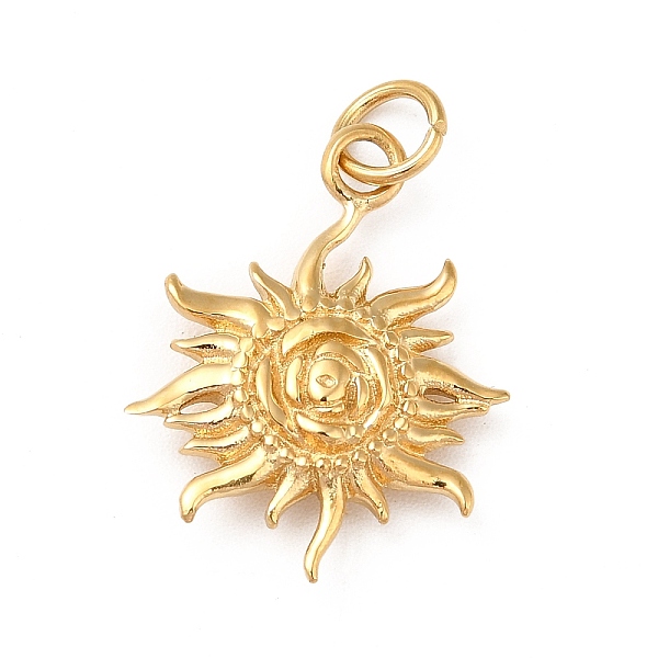 

PandaHall Ion Plating(IP) 304 Stainless Steel Pendants, with Jump Ring, Sun Charms, Real 14K Gold Plated, 19.5x15.5x3.5mm, Hole: 3.4mm 304...