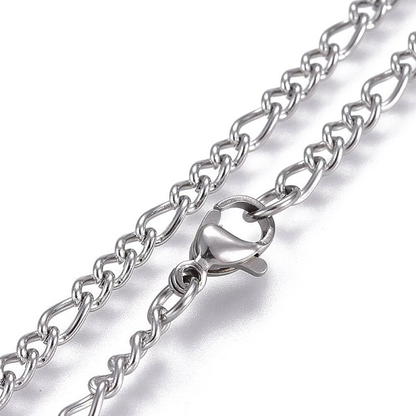 

PandaHall 304 Stainless Steel Figaro Chain Necklaces, with Lobster Claw Clasps, Stainless Steel Color, 17.9 inch(45.5cm) 304 Stainless Steel