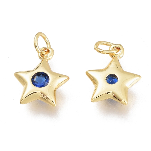 

PandaHall Brass Micro Pave Cubic Zirconia Charms, with Jump Ring, Stars, Golden, Marine Blue, 11.5x8.5x2.5mm, Hole: 1.5mm Jump rings...