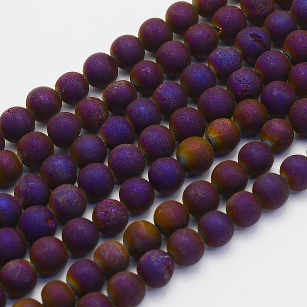 

PandaHall Electroplate Natural Druzy Agate Beads Strands, Round, Frosted, Purple Plated, 8mm, Hole: 1mm, about 45~48pcs/strand, 14.9 inch..., Blue
