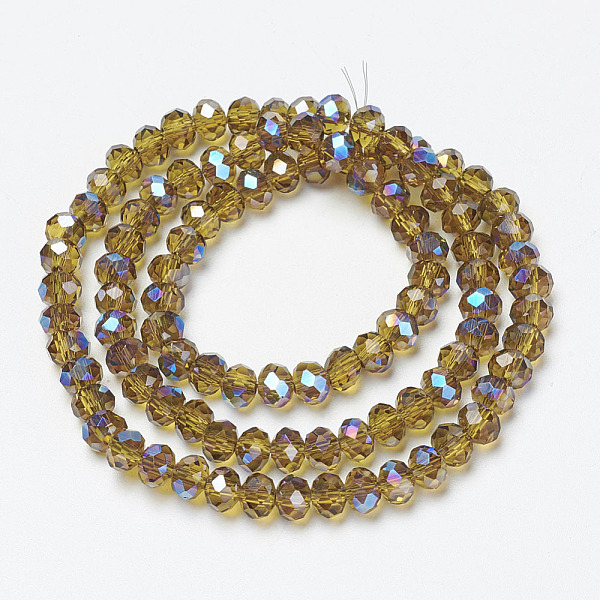 

PandaHall Electroplate Glass Beads Strands, Half Plated, Blue Plated, Faceted, Rondelle, Olive, 4x3mm, Hole: 0.4mm, about 123~127pcs/strand..., Green