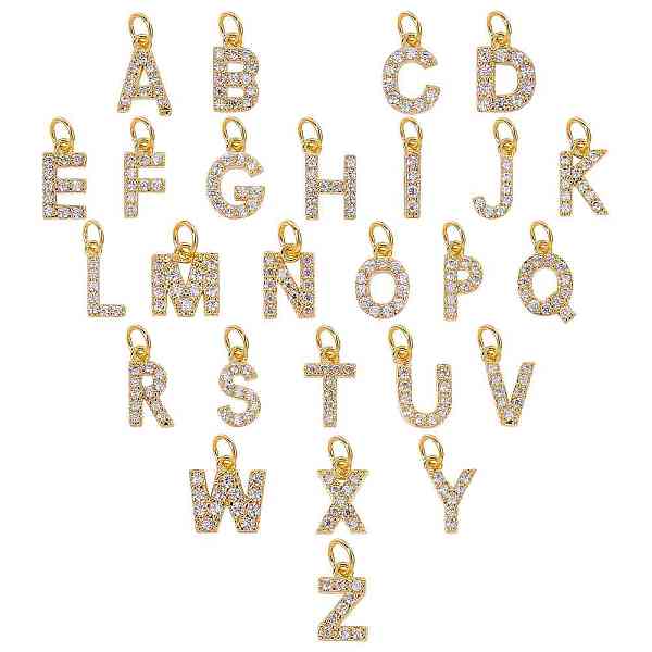 

PandaHall Brass Micro Pave Grade AAA Cubic Zirconia Charms, Alphabet, Letter A~Z, Real 18K Gold Plated, 26pcs/box Brass+Cubic Zirconia..., Clear