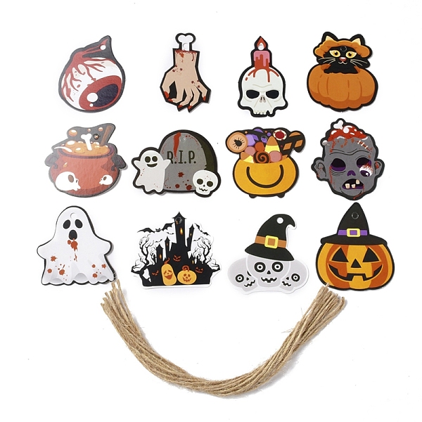 

PandaHall 12 Styles Halloween Theme Paper Tags, with Hemp Rope, Gift Tags Hanging Labels for Halloween Decoration, Mixed Color..., Multicolor