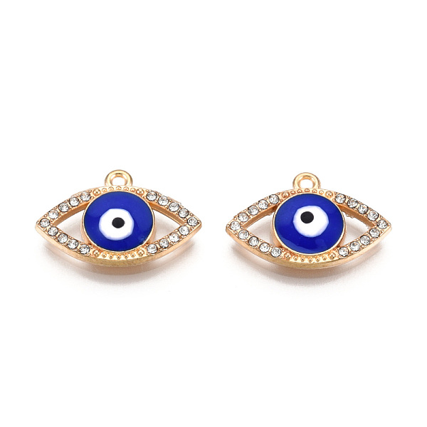 

PandaHall Rack Plating Light Gold Tone Alloy Enamel Pendants, with Crystal Rhinestone, Cadmium Free & Nickel Free & Lead Free, Evil Eye..., Blue