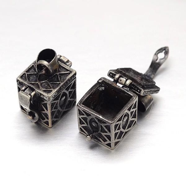 

PandaHall Carved Cuboid Rack Plating Brass Prayer Box Pendants, Wish Box, Gunmetal, 17x11x17mm, Hole: 5x3mm Brass Cuboid