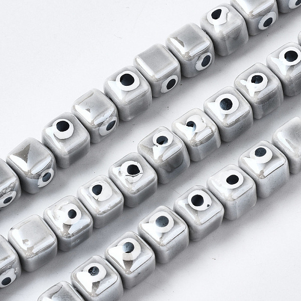 

PandaHall Handmade Porcelain Ceramic Beads Strands, Bright Glazed Porcelain, Cube with Evil Eye, Light Grey, 9.5x8.5x8.5mm, Hole: 1.5mm...