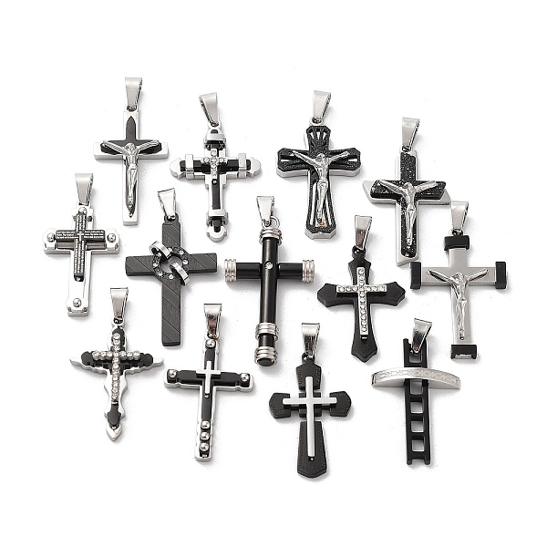 

PandaHall Ion Plating(IP) 304 Stainless Steel Pendants, with Rhinestone, Cross, Mixed Color, 29.5~37x17~22x4~6.5mm, Hole: 6.5x3.5mm...