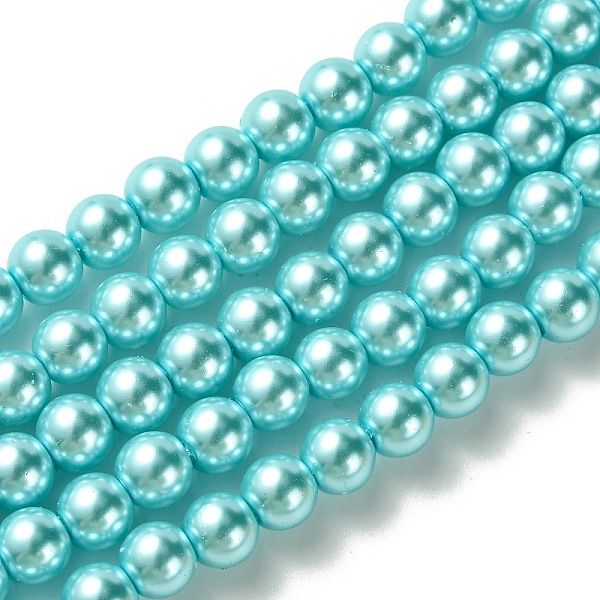 

PandaHall Eco-Friendly Grade A Glass Pearl Beads, Pearlized, Round, Cyan, 6mm, Hole: 1.2~1.5mm, about 68pcs/Strand, 16''(40.64cm) Glass...