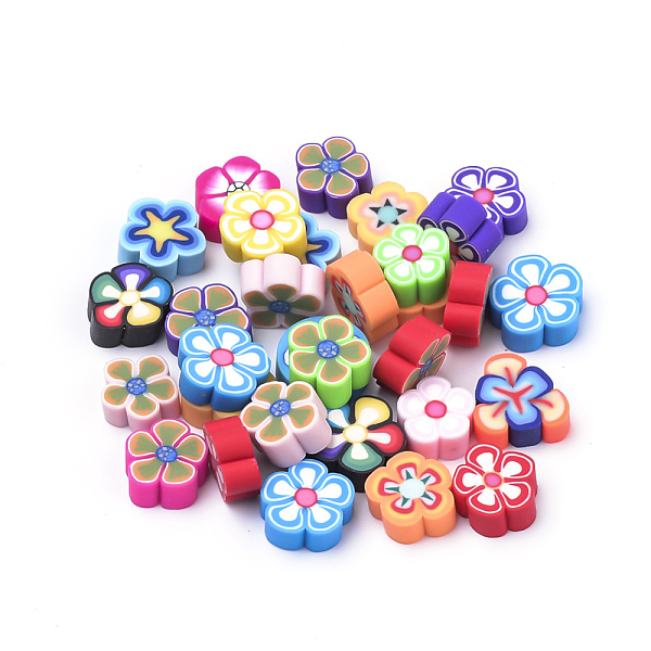 

PandaHall Handmade Polymer Clay Cabochons, Flower, Mixed Color, 8~12x8~12x4mm, 100pcs/bag Polymer Clay Flower Multicolor