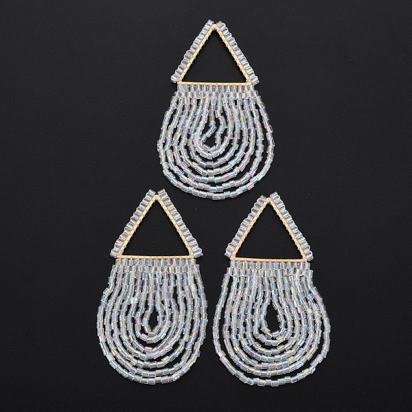 

PandaHall Tassel Big Pendants, with Glass Beads and Golden Plated Brass Findings, Triangle, Clear, 62~70x27~28mm, Hole: 20x17.5mm Glass...