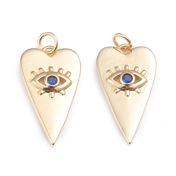 

PandaHall Brass Micro Pave Cubic Zirconia Pendants, with Jump Rings, Long-Lasting Plated, Heart with Evil Eye, Real 18K Gold Plated, Blue...