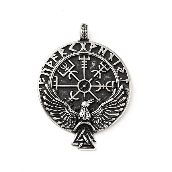 

PandaHall 304 Stainless Steel Viking Pendants, Raven Odin Rune, Antique Silver, 56.5x41x7mm, Hole: 5.5x5mm 304 Stainless Steel Others
