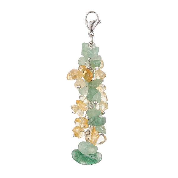 

PandaHall Natural Green Aventurine & Citrine Chip Beaded Pendant Decorations, 304 Stainless Steel Lobster Claw Clasps, 66~69mm Mixed Stone...