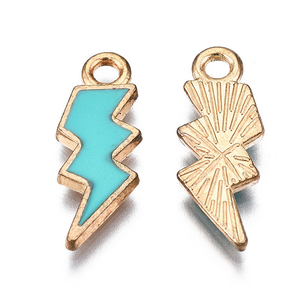 

PandaHall Alloy Enamel Pendants, Lightning Bolt, Light Gold, Dark Turquoise, 20x7x1.5mm, Hole: 2mm Alloy+Enamel Lightning Bolt