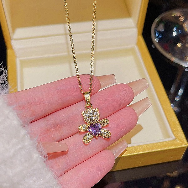 

PandaHall Titanium Steel Cable Chain Necklaces, Rhinestone Pendant Necklaces, Bear, 8.27~19.69 inch(21~50cm) Titanium Steel Bear