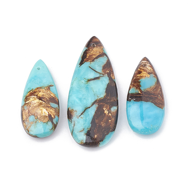 

PandaHall Assembled Bronzite and Synthetic Turquoise Pendants, teardrop, 36~50x15~21x6~7mm, Hole: 1mm, 3pcs/set Synthetic Turquoise Teardrop
