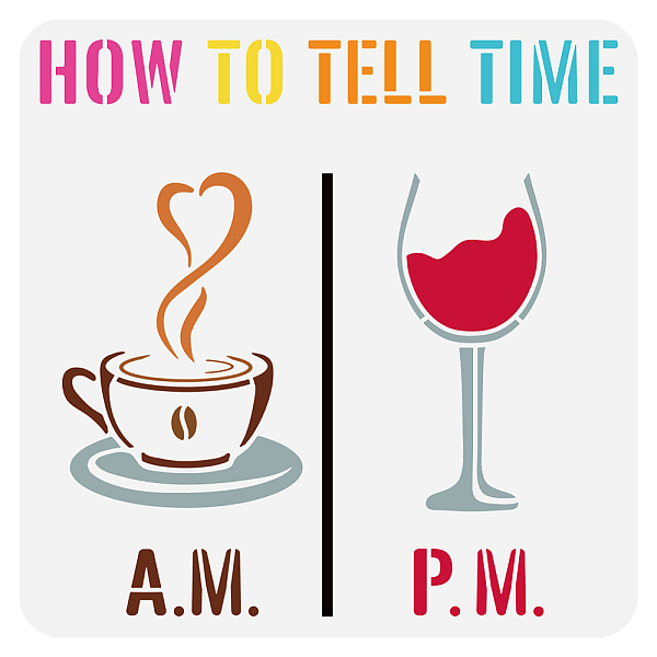 PandaHall FINGERINSPIRE "How to Tell Time" Stencil for Painting 11.8x11.8 inch Reusable Wine Glass Painting Stencil Coffee Cup Drawing...