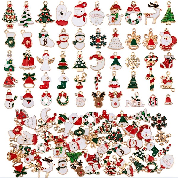 

PandaHall 50Pcs Christmas Alloy Enamel Pendants, with Rhinestone, Santa Claus & Snowflake & Christmas Tree & Reindeer/Stag, for Jewelry..., Multicolor