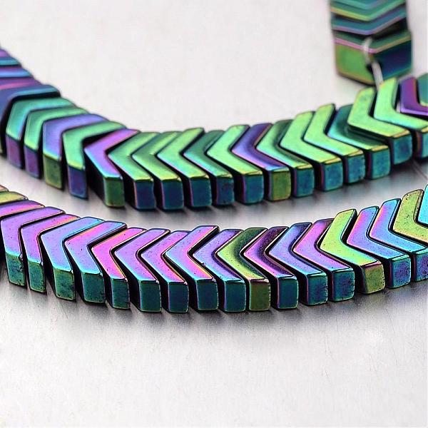 PandaHall Electroplate Non-magnetic Synthetic Hematite Bead Strands, Arrowhead, Multi-color Plated, 4x6x3mm, Hole: 1mm, about 206pcs/strand...