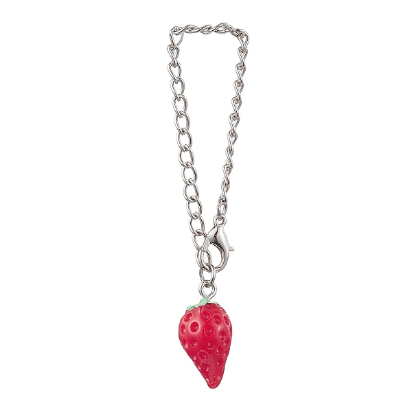 

PandaHall Strawberry Opaque Resin Pendants Decorations, with Iron Twisted Chains Curb Chains and Zinc Alloy Lobster Claw Clasps, Crimson..., Pink