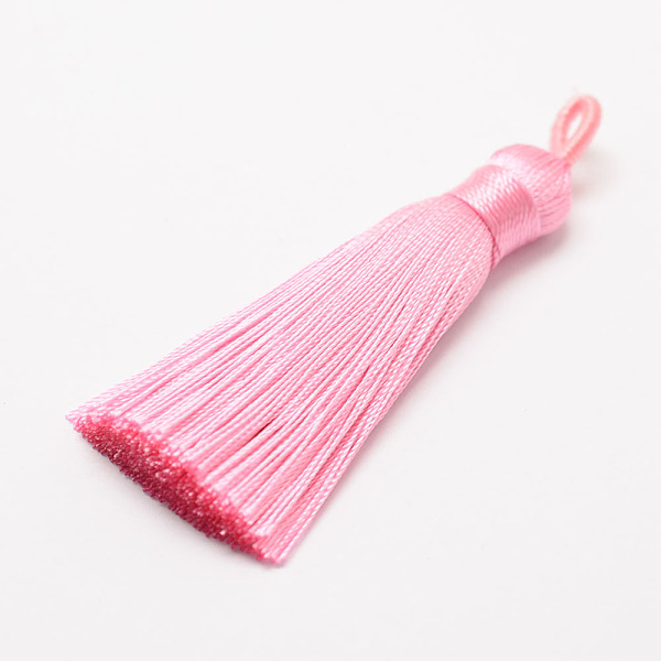 

PandaHall Polyester Tassel Big Pendant Decorations, Ice Silk Tassel, Pink, 60~67x8mm, Hole: 5x7mm Polyester Pink