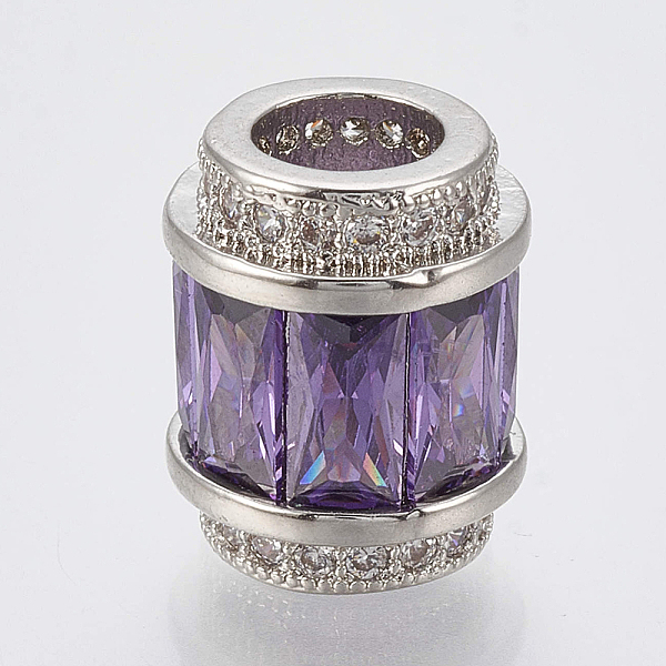 

PandaHall Brass Micro Pave Cubic Zirconia European Beads, Large Hole Beads, Barrel, Platinum, Blue Violet, 11.5x9.5mm, Hole: 5mm Brass+Cubic..., Purple