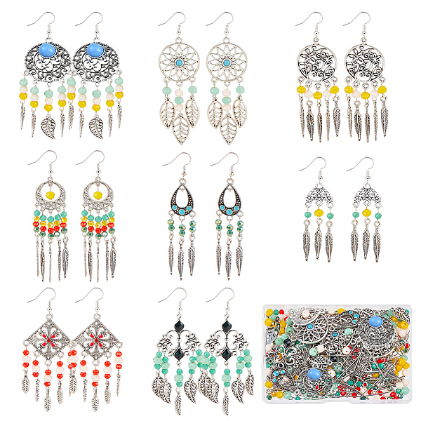 

PandaHall SUNNYCLUE DIY Bohemia Chandelier Earring Making Kit, Including Alloy Feather & Leaf Pendants & Links Connectors, Glass Beads..., Multicolor