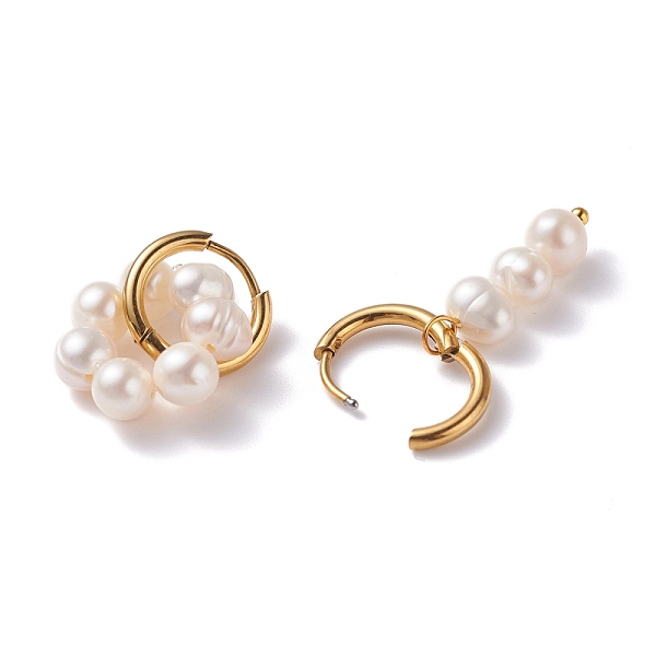 

PandaHall Natural Pearl Beads Dangle Hoop Earrings, Beaded Ring & Tassel Drop Asymmetrical Earrings for Girl Women, Golden, WhiteSmoke..., White