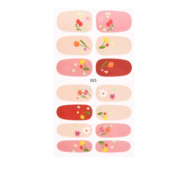 PandaHall Full Cover Strawberry Flower Nail Stickers, Self Adhesive, for Women Girls Manicure Nail Art Decoration, Flower Pattern, 25x9~16mm...